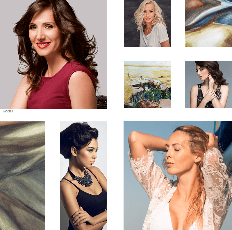 Collage of female models and art pieces